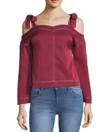 English Factory  Off-Shoulder long sleeve Burgundy Top with Bow Straps