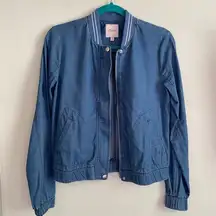 Candie’s Chambray Bomber Jacket Blue Lightweight Zip Up Pockets ~ Size XS