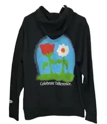 Petals and Peacock Oversized Unisex Black Hoodie(Size Small)