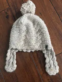 The North Face Wool Blend Hat Beanie Womens One Size Beige Cable Knit Ear Flap