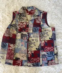 CJ Banks  Vintage Floral Patchwork Sleeveless Button Down Top‎ 3X Plus Size