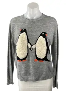 H&M Women's Gray Penguin Crewneck Long Sleeve Knit Sweatshirt Sweater Top Size S