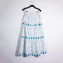 Beau & Ro The Abby Cotton Poplin Tiered Layered Maxi Skirt Blue Stars And Shells