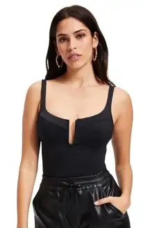 Good American NEW Black Good Touch Ruched U Ring Bodysuit Sexy Chic Size 3 L