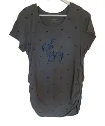 Motherhood Maternity XL short sleeve gray bow tied OH BOY