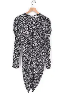 Isabel Marant Etoile Selwyn Ruched Printed Mini Dress Long Sleeve Black White 34