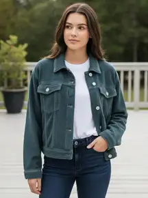 ZARA Women’s Terrycloth Effect Distressed Denim Jacket Blue Sz Medium RARE