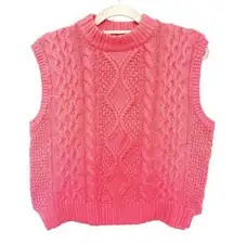 SHE+SKY Cable Knit High Neck Sweater Vest Sz L Peach Chunky New Indie Y2k Retro