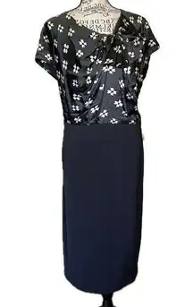 Size 16W Black Floral Silk Top Short Sleeve Dress Workwear