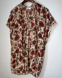 Roommates Kimono M Antique Floral Roses‎ Woven Cover Up Casual Boho Whimsigoth
