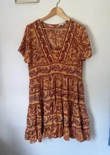 Women Toluca Border Print V-neck Mini Paisley Dress Size M