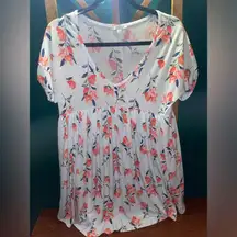 White Birch Floral Dress with Red and Blue Accents