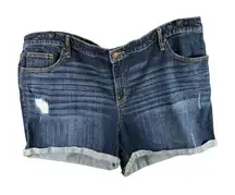 Ava‎ & Viv 24W Dark Wash Mid Rise Midi Short Denim Cuffed Distressed Plus Size