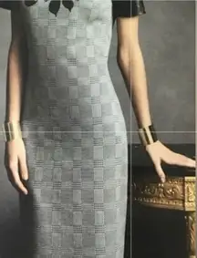 ST JOHN The Leather Applique Fitted Stretch Dress