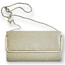 Vintage 70s 80s Metal Mesh Disco Bag Chain Strap Cream Off-White Evening Purse