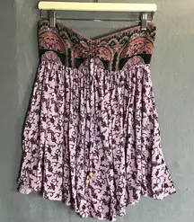 Free People Elowen Tube Strapless Romper Print Purple XS Boho Lavender Floral