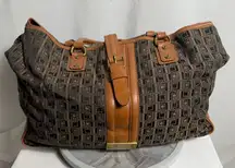 Lamb Large Monogram Canvas Tote Brown Tan Leather Trim Shoulder Bag