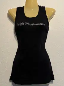 Isaac’s Designs Black Rhinestone “High Maintenance” Ribbed Tank Top XL Sparkle