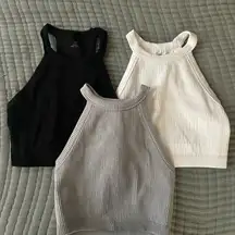 Bundle Aerie Ribbed Halter Neck Bras - Black, White, Gray