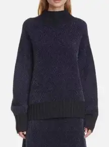 NEW Tory Burch Oversized Lurex Sweater in Navy Mock Neck‎ Turtleneck Size XL