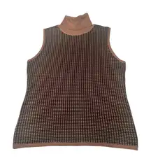 VTG CARLISLE Silk Cotton Houndstooth Sleeveless TURTLENECK Knit Sweater Sz M