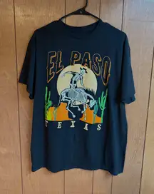El Paso Texas Women’s Large Skeleton Horse Cactus Graphic Black Cotton T-shirt