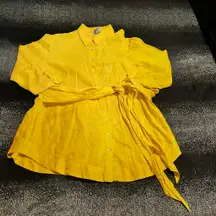 Womens sz16 Neiman Marcus 100% Linen long sleeve button up shorter 