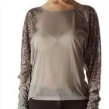 Bcbgmaxazria Taupe Patterned Dolman Sleeve Top Size Small