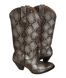 IDYLLWIND Western Boots Lyric Cowboy Round Toe Snake Print Leather Size 7.5