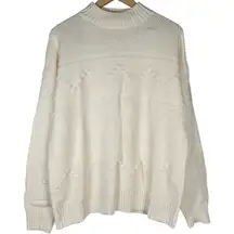 Pink Clover Textured‎ Mock Neck Pom Sweater Ivory XL NIB