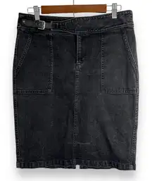 Lauren Ralph Lauren Vintage Black Denim Pencil Skirt Knee Length Buckle Womens 6