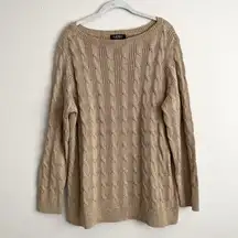 Lauren Ralph Lauren Gold Cable Knit Sweater Womens 1X Boat Neck Dressy Casual