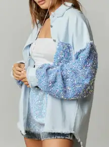 Sequin Sleeve Light Blue Jacket