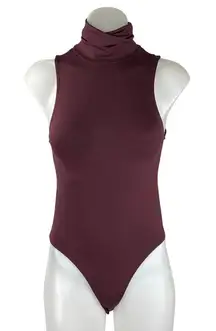 Zara Women's Red Burgundy Sleeveless Turtleneck Thong Tank Bodysuit top Size S