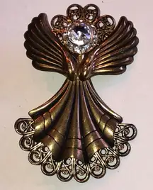Elegant Bronze Tone Vintage Angel Brooch with Crystal Accent