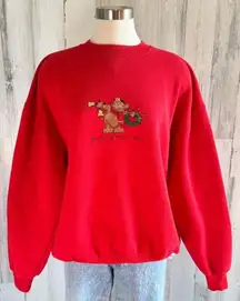 Vintage Russell Athletic Red Christmas Sweatshirt XL Jingle Cross-Stitch bear