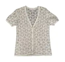 Vintage Hand Crocheted Knit Blouse Sweater Cardigan Button Front V-Neck Cotton S