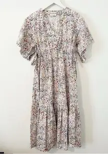 OffOn Floral Pink Drawstring Tie Midi Dress Size Small S