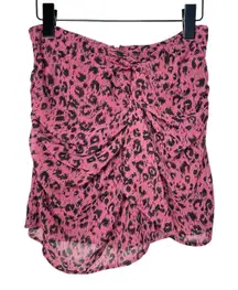 Allsaints Women’s 4 Rylie Roar Mini Skirt Animal Print Pink Ruched Zip NWD