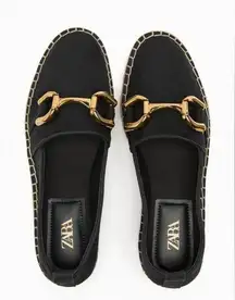 Zara Embellished Black & Gold Espadrilles Women's SIZE 37 like new