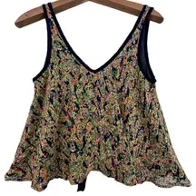 Olive Tree Womens Top Sz S Navy Floral Slvless Cropped Tank Modern Flirty Casual