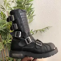 Rare Harley Davidson Terminator style 5-Buckle Black Leather biker motorcycle riding boots sidelights combat subverse goth grunge punk