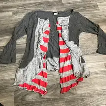 DayTrip Grey Red Stripes Cardigan; size small