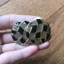 Vintage large metal statement checkered earrings