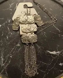 Cato set earrings and necklace Hammered Silver Necklace with Fringe
