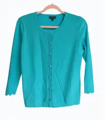 Talbots Aqua Blue Scalloped Cardigan – Size XS – NWT – MSRP $80