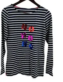 Boden Breton Stripe Ho Ho Ho Metallic Foil Long Sleeve Holiday Tee Size 8