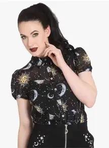 Hell Bunny Solaris Sun & Moon 70's Black Blouse Size: S