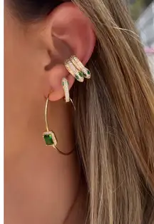 18K emerald hoop earrings 