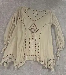 Free People  Beaded Tunic Boho Top Cream Small‎